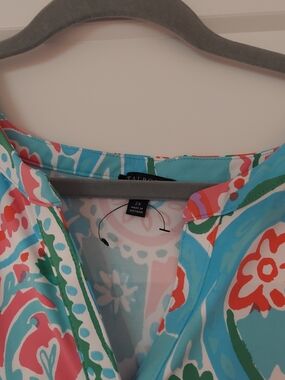 Talbots Multicolor Floral Print Tunic Dress - Aqua, Coral, Green